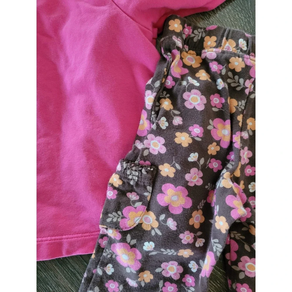 Carters Baby Girl 3 Months Pink Hooded Snap Cardigan Floral Cargo Pants Set #8